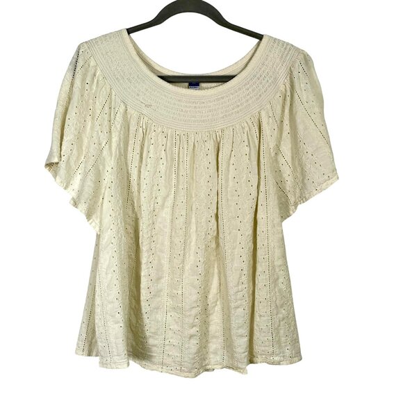 Old Navy Cream Eyelet A-Line Flutter Sleeve Pull-On Cotton-Blend Blouse Size XL - Picture 1 of 11